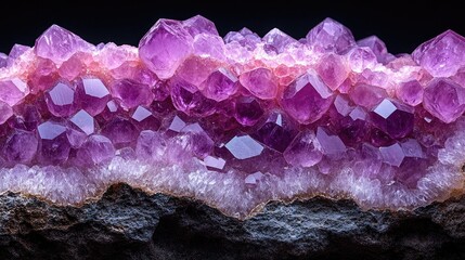Poster - Natural amethyst stone texture showcasing vibrant purple hues and crystalline structure against a dark background for geological beauty.