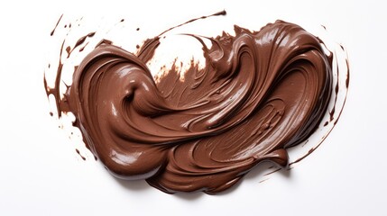 Poster - Chocolate paste smear on white background highlighting rich texture and creamy consistency ideal for culinary or dessert-related visuals