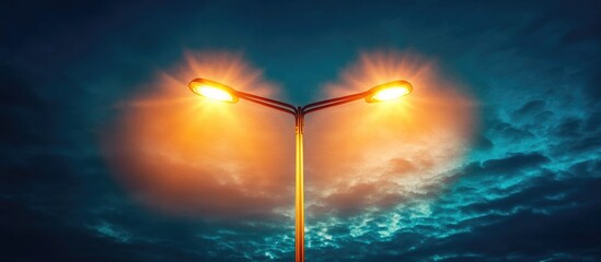 Poster - Urban street lamp illuminating the night sky with clouds showcasing modern lighting aesthetics and urban design elements.