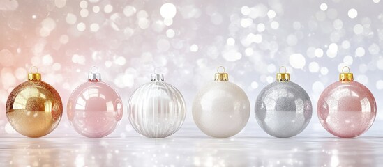 Aufkleber - Elegant Christmas baubles in various colors arranged on a shimmering backdrop creating a festive and sparkling holiday atmosphere