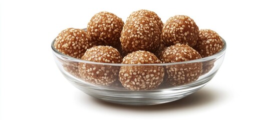 Aufkleber - Sesame Sweet Laddu in Glass Bowl with Sesame Seeds on White Background