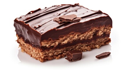 Aufkleber - Chocolate filled snack cake with rich frosting and chocolate shavings on a white background, perfect for dessert or snack promotion.