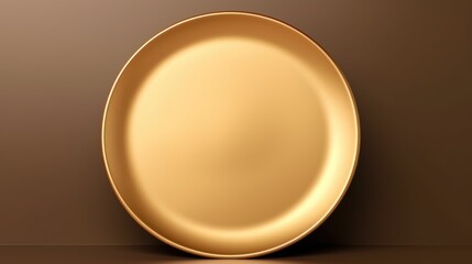 Poster - Elegant flat gold plate mockup showcasing a smooth surface and soft shadow against a neutral backdrop for culinary design presentations.
