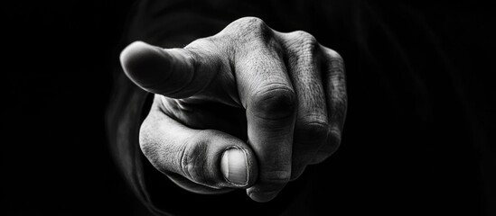 Poster - Conceptual hand gesture symbolizing self-awareness and introspection in a dramatic black and white composition.