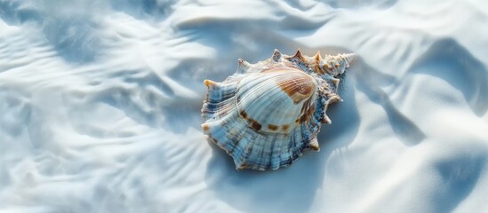 Poster - Spider shell positioned on a pristine white sandy beach with gentle waves creating a serene coastal atmosphere.