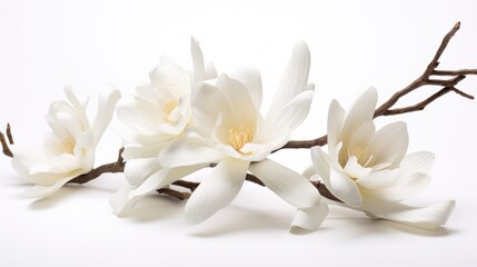 Poster - Elegant vanilla blossoms arranged on a minimalist white background showcasing their delicate petals and natural beauty.