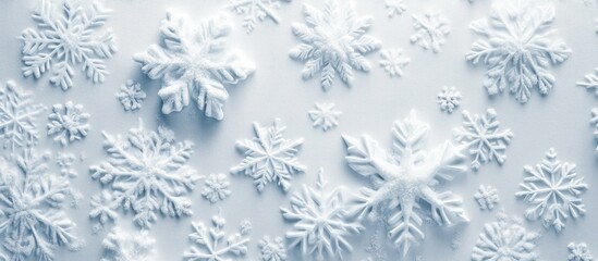 Poster - snowy white texture with intricate snowflake patterns on a smooth background perfect for winter-themed designs and seasonal decorations