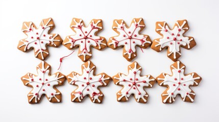 Aufkleber - Festive homemade butter cookies shaped like snowflakes decorated with royal icing and festive ribbons on a clean white background