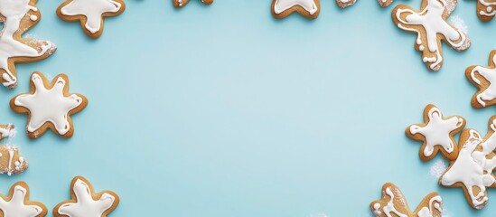 Poster - Gingerbread Cookies Decorative Frame on Light Blue Background for Holiday Festivities