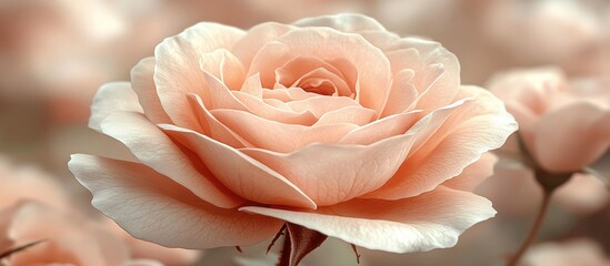 Poster - Delicate close-up of a pale beige rose surrounded by a soft floral background evoking feelings of love and serenity