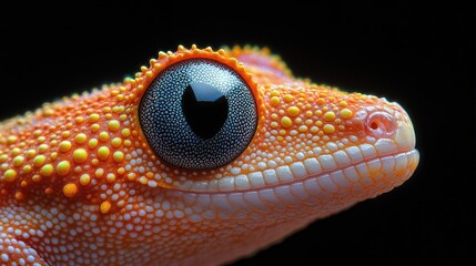 Aufkleber - Close-up of a vibrant gecko with detailed textures and large eye against a black background showcasing nature's beauty and color contrast.