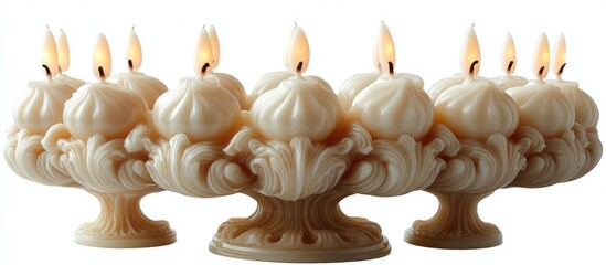Aufkleber - Elegant nine-armed candlestick with white candles illuminating a serene white background, perfect for festive or decorative occasions.