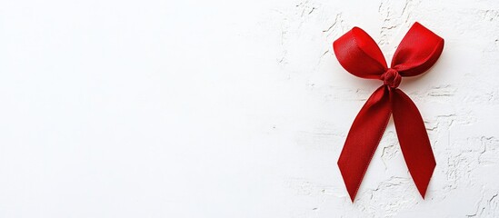 Aufkleber - Elegant red ribbon bow on a textured white background ideal for greeting cards or festive announcements and celebrations.