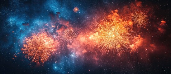 Leinwandbilder - Vibrant summer fireworks display illuminating the night sky in a colorful celebration of light and joy
