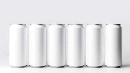 Poster - Blank white cans arranged in a row on a clean backdrop ready for custom design presentations and branding mockups