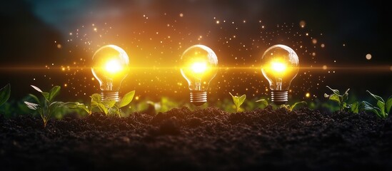 Poster - Business growth strategy light bulbs representing innovative solutions and planning for overcoming challenges in a competitive landscape