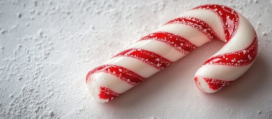 Aufkleber - Mint flavored candy cane on a textured white surface with ample space for festive holiday text and design elements.