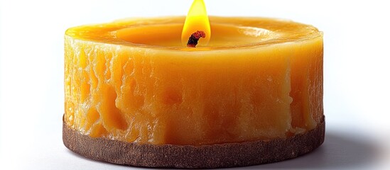 Aufkleber - Single yellow candle burning softly on a minimalist white background creating a warm and serene ambiance for relaxation or meditation.