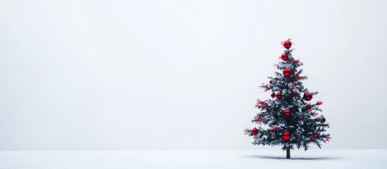 Aufkleber - Christmas tree with red ornaments on a white snowy background space for your custom text and holiday greetings
