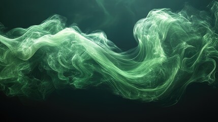 Poster - Green smoke swirling elegantly in motion against a stark black background creating a dramatic and captivating visual effect