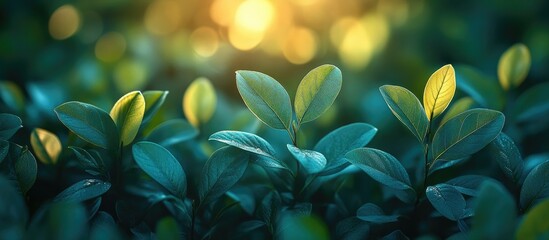 Aufkleber - Blurry backdrop of green branches creating a soothing natural pattern with highlights of sunlight filtering through foliage in a serene atmosphere