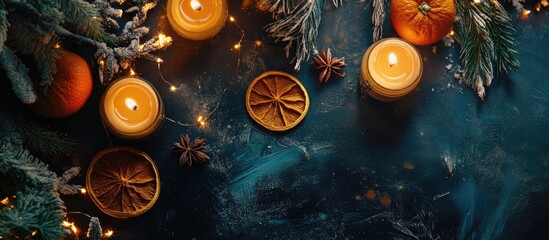 Aufkleber - Festive arrangement of candles dried oranges and greenery creating a warm congratulatory atmosphere for celebrations and special occasions
