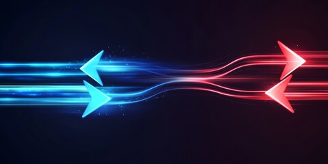 Poster - The vivid red and blue arrows ascend gracefully along their contrasting paths against a dark, captivating background, symbolizing direction, movement, and the deep essence of lifes myriad choices
