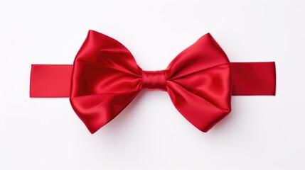 Poster - Elegant red satin bow with a smooth finish isolated on a clean white background for packaging and decorative purposes.