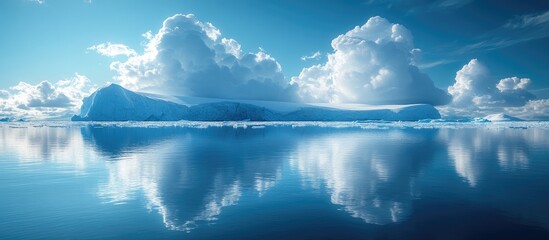 Aufkleber - Tranquil reflection of icebergs in a crystal-clear glacier lagoon highlighting the serene beauty of Arctic nature and untouched landscapes