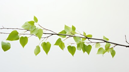 Aufkleber - Birch branch with fresh green heart-shaped leaves symbolizing renewal and the vitality of new life against a soft white background