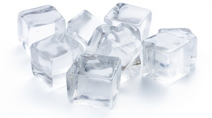 Aufkleber - Fresh clear ice cubes arranged on a clean white background ideal for beverages and culinary presentations