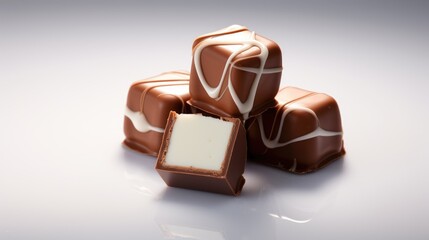 Aufkleber - Milk chocolate confection with cream filling elegantly arranged on a clean background for sweet treat promotions and advertising.