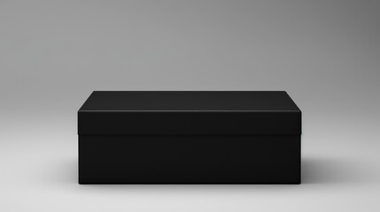 Poster - Elegant black gift box positioned on a neutral backdrop showcasing minimalist design ideal for packaging and presentation purposes.