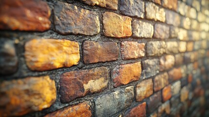 Poster - Close up of a vintage brown decorative brick wall with aged texture showcasing an intricate old brickwork pattern in a grunge style.