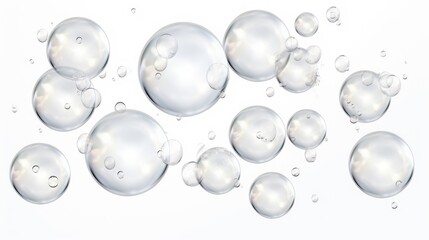 Poster - Transparent bubbles floating gracefully against a clean white background creating a serene and fresh aesthetic for various design needs.
