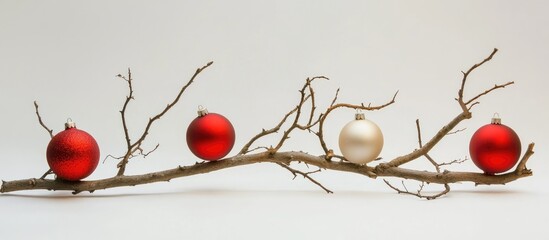 Poster - Decorative Christmas ornaments on natural tree branches for festive holiday decor and winter celebrations