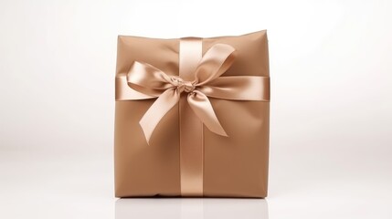 Poster - Elegant brown gift bag with silk ribbon on a white background perfect for special occasions and celebrations ideal for wrapping presents