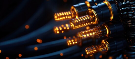 Poster - Close up of illuminated audio and video cable connectors showcasing technology and connectivity in modern devices