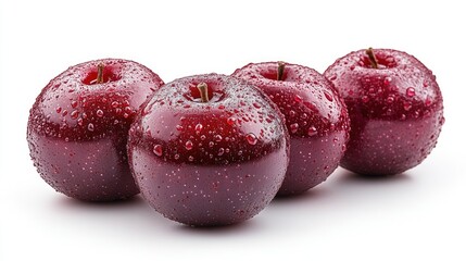 Aufkleber - Fresh jambu air or wax apple with water droplets on a white background showcasing vibrant colors and refreshing qualities of the fruit.