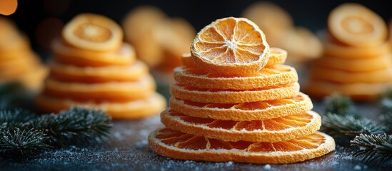 Poster - Dried orange slices shaped like a Christmas tree with pine branches creating a festive holiday atmosphere