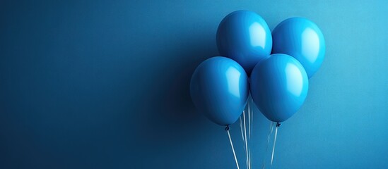Poster - Blue balloons on a minimalist blue background creating a serene and creative concept ideal for celebrations and festive designs.