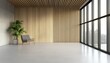 © Media Srock - Minimalist Modern Interior with Wooden Slat Wall and Large Windows