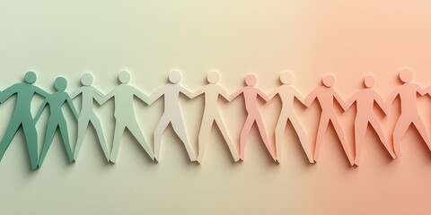 Poster - A line of colorful paper figures holding hands, symbolizing unity and community in a harmonious, gradient backdrop.