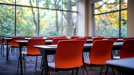 Poster - A classroom setup with instructional videos for elderly students focusing on safety and navigation Stock Photo with side copy space