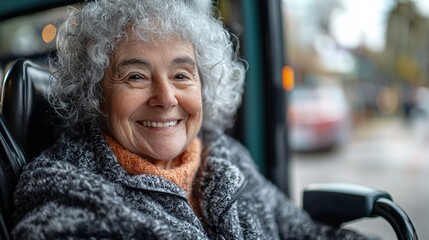 Poster - An elderly student receiving instructions on using adaptive driving equipment in a modern vehicle Stock Photo with side copy space