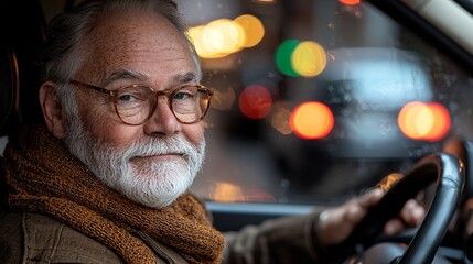 Poster - A supportive community program offering driving lessons tailored for elderly drivers Stock Photo with side copy space