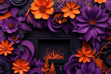 Wall Mural - Purple and Orange Paper Flower Wreath