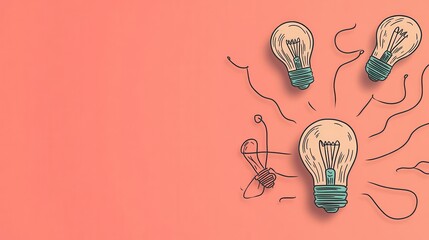 Poster - A creative illustration of light bulbs with swirling lines on a coral background, symbolizing ideas and inspiration.