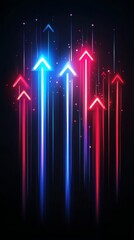 Poster - Vibrant arrows glowing in bright red and blue shades radiate upwards, beautifully contrasted against a dark background, symbolizing a sense of progress, direction, and motivational energy
