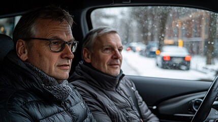 Aufkleber - A professional guiding a senior on reversing techniques using a backup camera system Stock Photo with side copy space